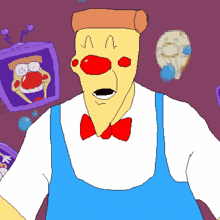 a pixel art drawing of a clown wearing a bow tie