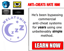 a sign that says anti-cheats hate him with a button that says learn now