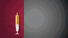 an illustration of a syringe next to a pair of scissors with blood on them
