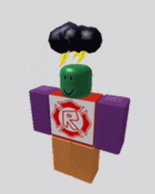 a roblox character with a cloud and lightning bolt on his head