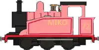 a pink and black train with the number 72 on the side .