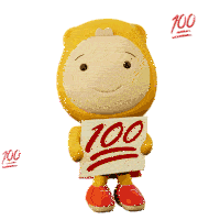 a yellow cartoon character is holding a sign that says 100
