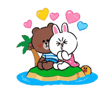 brown bear and cony kiss in love