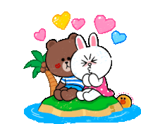 Brown Bear And Cony Kiss Sticker - Brown Bear And Cony Kiss In Love Stickers
