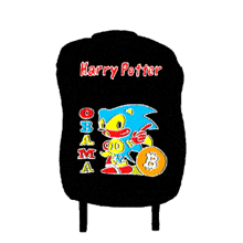 a black harry potter backpack with a picture of sonic