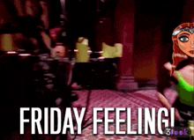 a cartoon of a woman with the words friday feeling written on the bottom