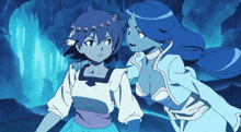 a couple of anime characters with blue hair