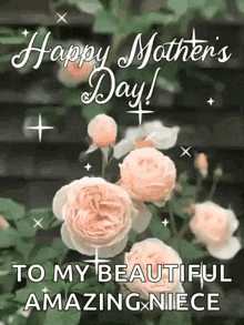 a happy mother 's day greeting card with roses and the words `` happy mother 's day to my beautiful amazing niece ''