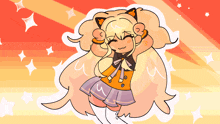 a cartoon drawing of a girl with a cat ear and the letter s on her chest