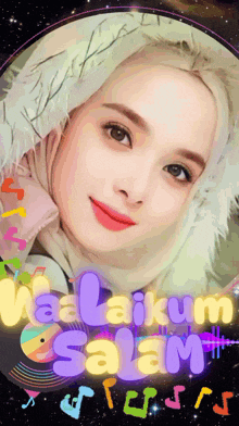 a picture of a woman with the words " maalakum salam " on the bottom