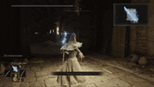 a screenshot of a video game shows a wizard standing in a dark area