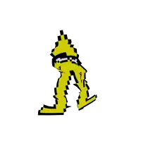 a pixel art drawing of a person in a yellow suit