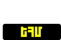 a black button with yellow letters that says gau on it