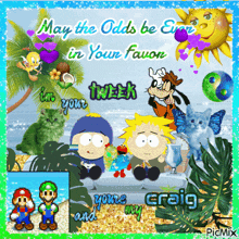 a picture of south park characters with the words " may the odds be ever in your favor "