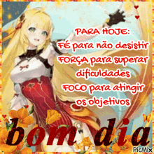 a picture of a girl with flowers and the words bom dia on the bottom