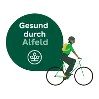 a person riding a bike with the words gesund durch alfeld above them