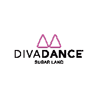 the logo for divadance sugar land is a pink and black logo with a pink triangle in the middle .