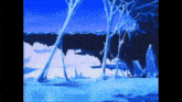 a painting of trees covered in ice and snow