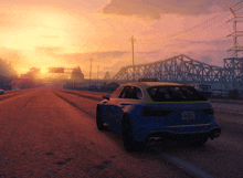 a blue car with a yellow top has a license plate that says ' california ' on the back