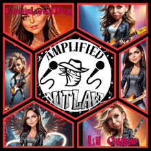 a poster for a band called amplified outlaw shows a woman holding a guitar