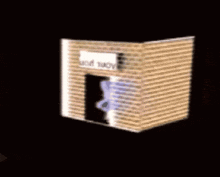 a cartoon character is standing in front of a cardboard box that says wow wow