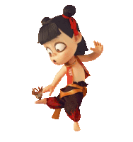 a cartoon character has a red ribbon around his waist that says ' ao ' on it