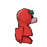 a pixel art drawing of a red monster with wings and a green leaf on its head .