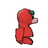 a pixel art drawing of a red monster with wings and a green leaf on its head .