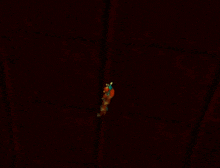 a cartoon squirrel in a blue shirt is standing in a dark red room