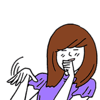a cartoon of a woman with long brown hair covering her mouth with her hand
