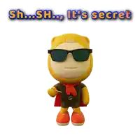 a cartoon character wearing sunglasses and a cape with the words sh sh it 's secret above him