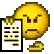 a pixel art smiley face is holding a piece of paper with a list on it .