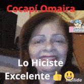 a woman is smiling and giving a thumbs up with the words lo hiciste excelente