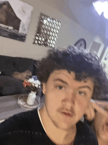 a man taking a selfie in front of a couch