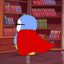 a cartoon penguin wearing glasses and a cape
