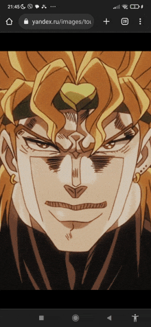 a picture of dio from jojo 's bizarre adventure is displayed on a phone screen