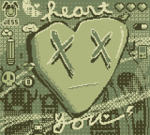 a pixel art drawing of a heart with the words " heart " written on it