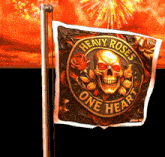 a flag that says heavy roses one heart with a skull and roses