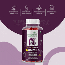 a bottle of hair vitamin gummies with biotin by simply herbal