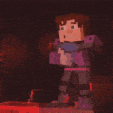 a minecraft character with purple arms and a purple jacket