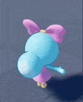 a blue cartoon character with pink ears and a bow