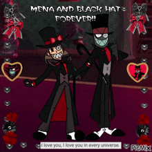 a cartoon of mena and black hat holding hands with the caption " i love you , i love you in every universe "
