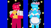 a pixel art of a man and a maid with stars in the background