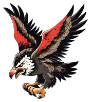 a drawing of a bald eagle flying with its wings spread