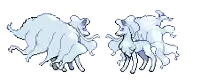 two pixel art drawings of a ghost and a wolf