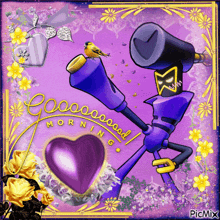 a picture of a robot holding a telescope with the words good morning