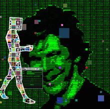 a drawing of a person with a screen that says 72 characters available on it