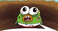 a cartoon of a frog with a bandage on his face