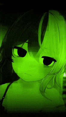 a close up of a girl with green eyes