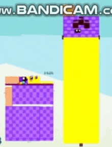 a cartoon drawing of a purple and yellow block with the words bandicam.com written on the bottom .